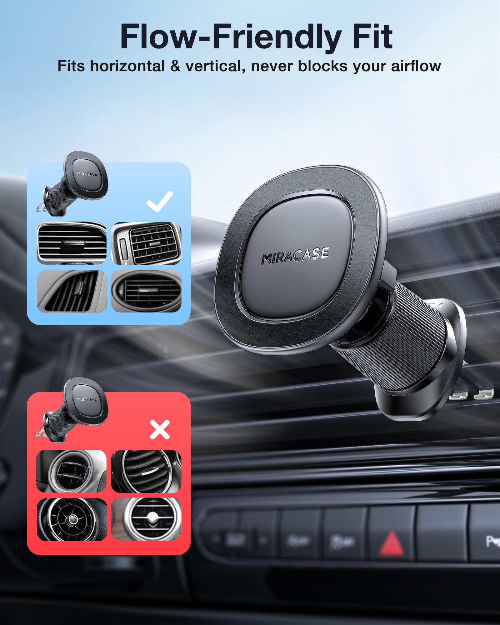 Miracase Phone Holders for Your Car with Metal Hook Clip, Air Vent Cell Phone Stand Car Mount, Universal Automobile Cradle for Garmin GPS Fit iPhone Android and All Smartphones, Matte Black 1 Pack view 8
