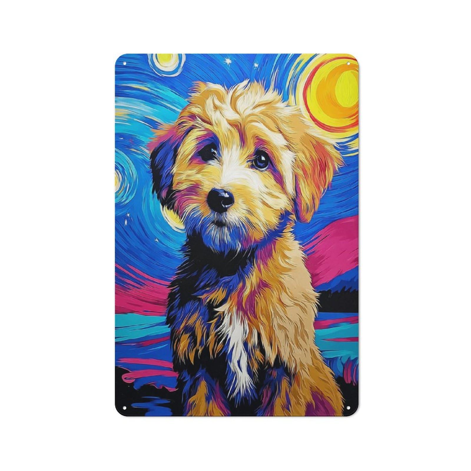 Junmoney Starry Night Pup Vibrant Artwork -1 Vintage Metal Wall Sign 30X20cm For Bar Or Restaurant, For Kitchen, Dining Room And Home Bar Wall Decor