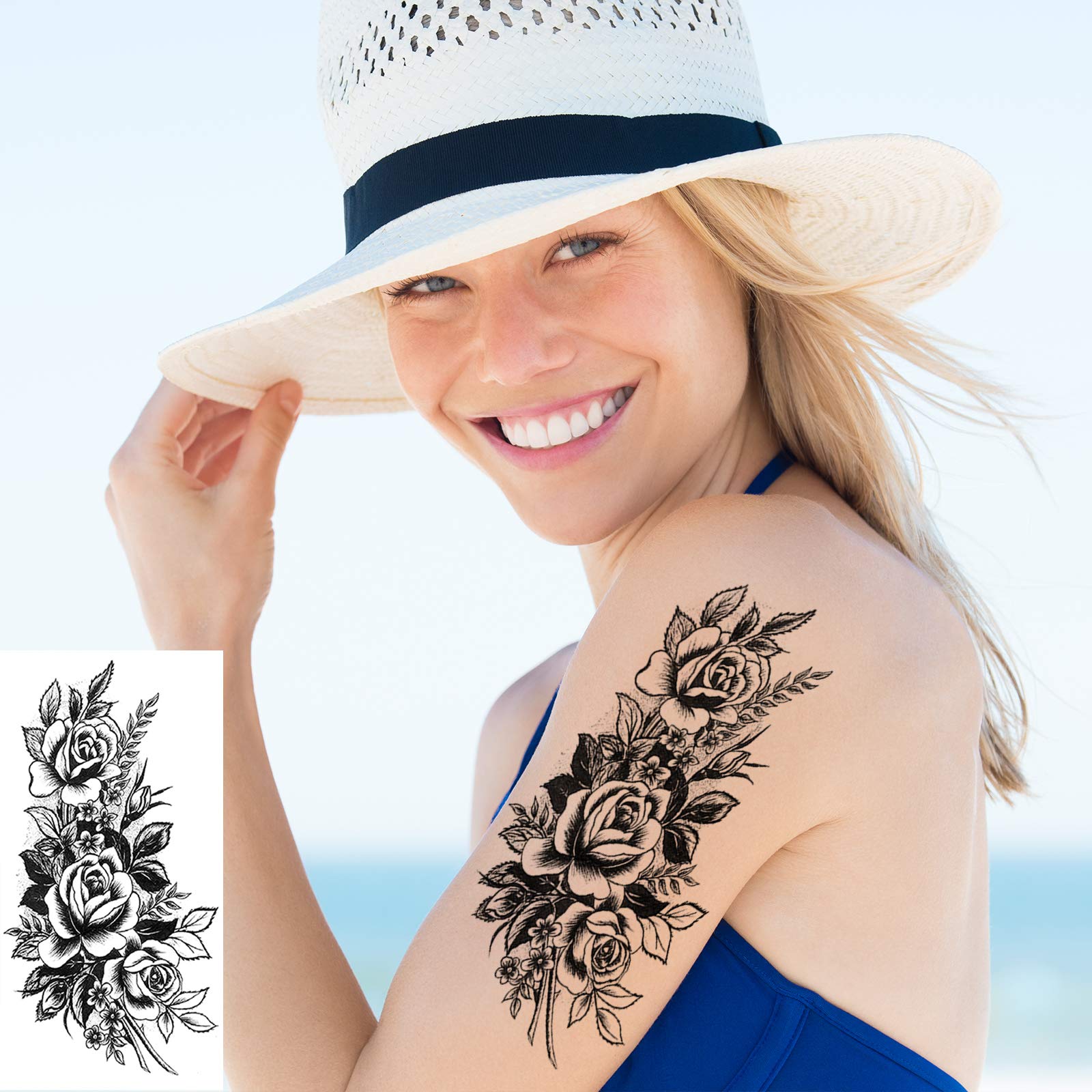Zomme 42 Sheets 3D Flowers Temporary Tattoos for Women,Fake Tattoos