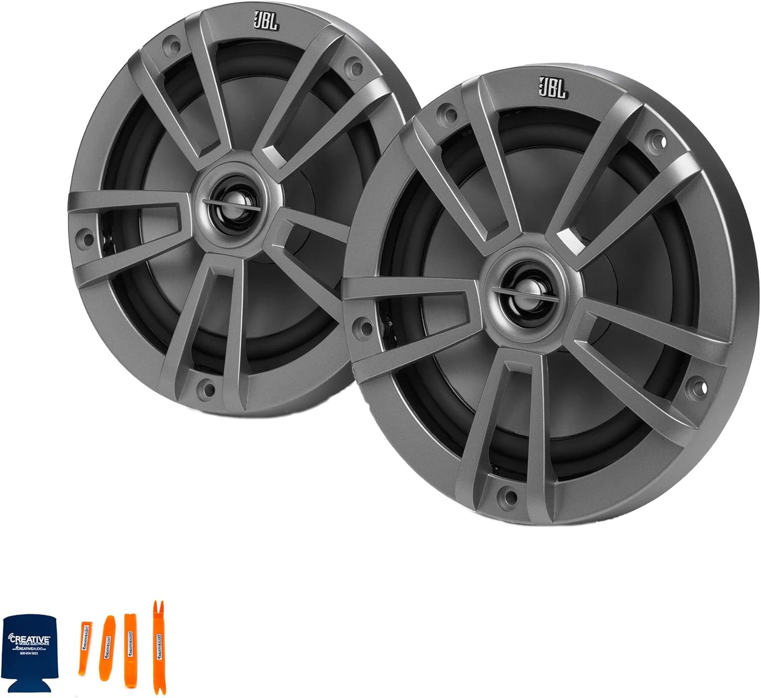 JBL - Two Pairs of JBL MARINESTAGE8GRYAM 8" (200mm) 2-Way Marine Audio Speaker 125W – Gray (Renewed)