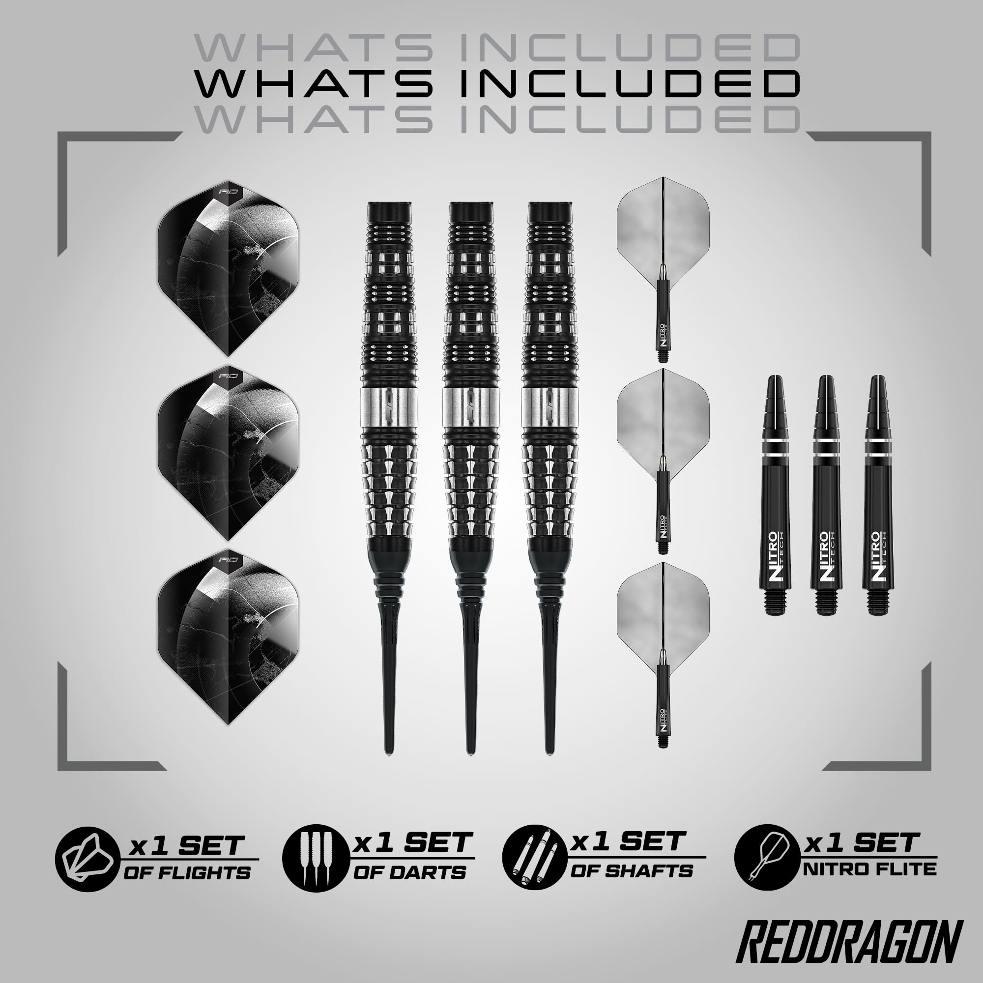 RED DRAGON Darts - Recon Serie Dart Pfeile - 18g Fass/ 20g Vollgewicht Weiche Spitze Torpedo Dart Set - 90% Tungsten Profi Dartpfeile - Nitro Flite Integrierter Flug/Schacht, Dartflüge & Dartschäfte