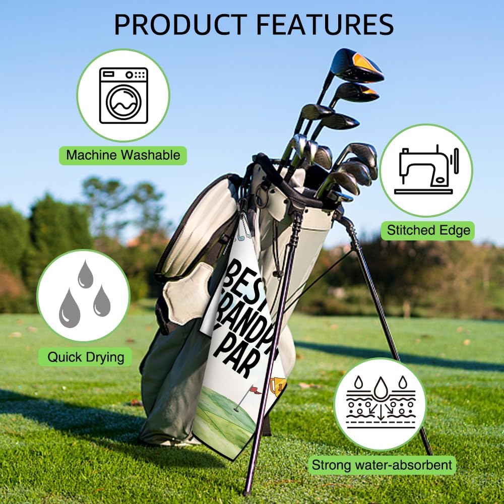 Best Grandpa by Par Printed Golf Towel, Funny Golf Towels for Golf Bags with Clip, Fathers Day Xmas Birthday Retirement Thank You Gifts for Grandpa Golf Lover, Grandpa Golf Towel - Image 3