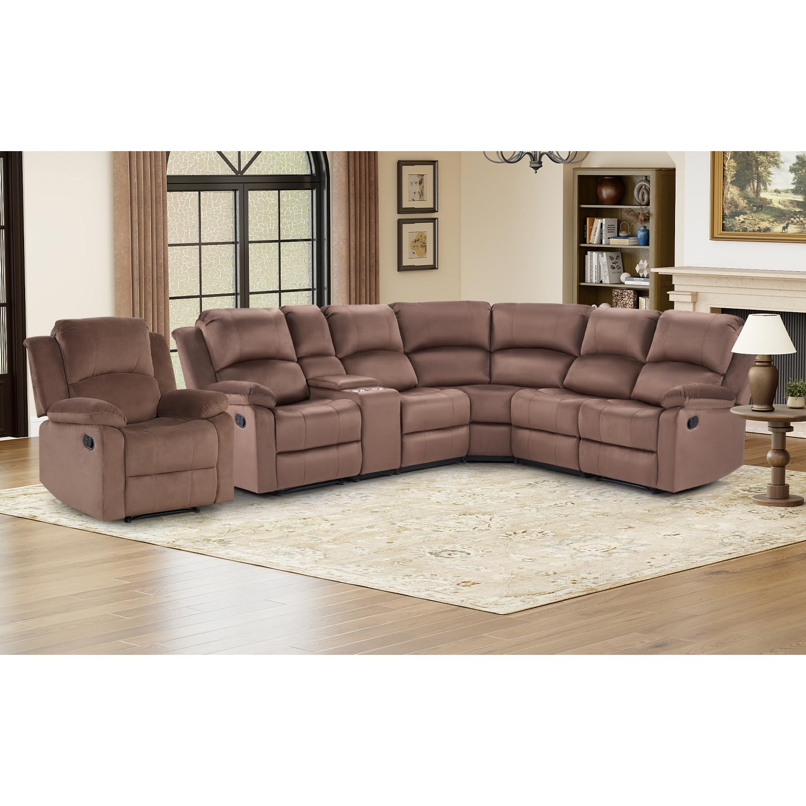 Brown / L-Shaped Sofa+Chair