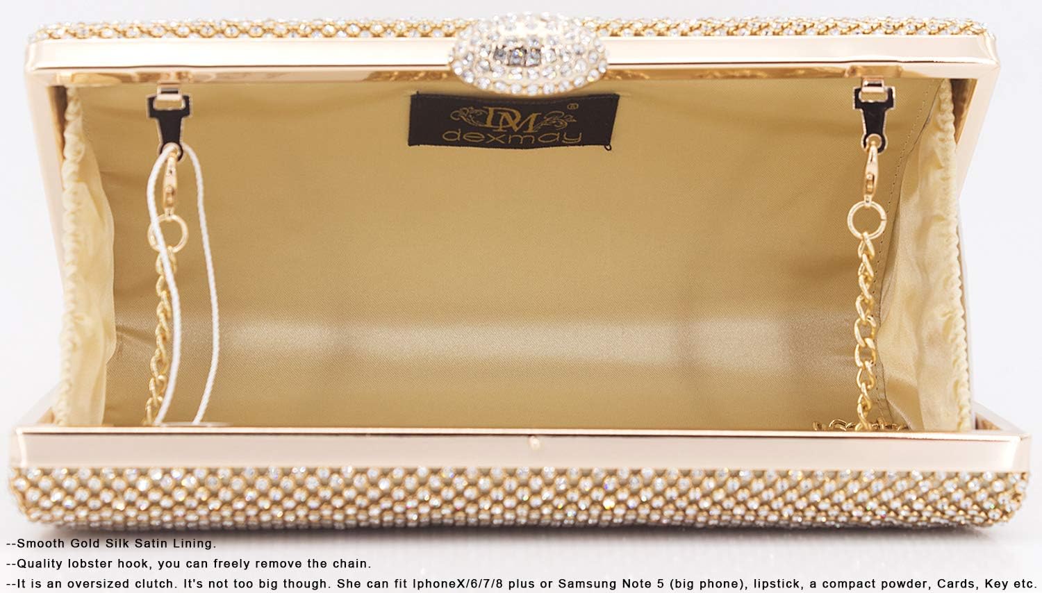 Dexmay Large Rhinestone Purse with Crystal Clasp Evening Clutch Bag Formal Party Handbag