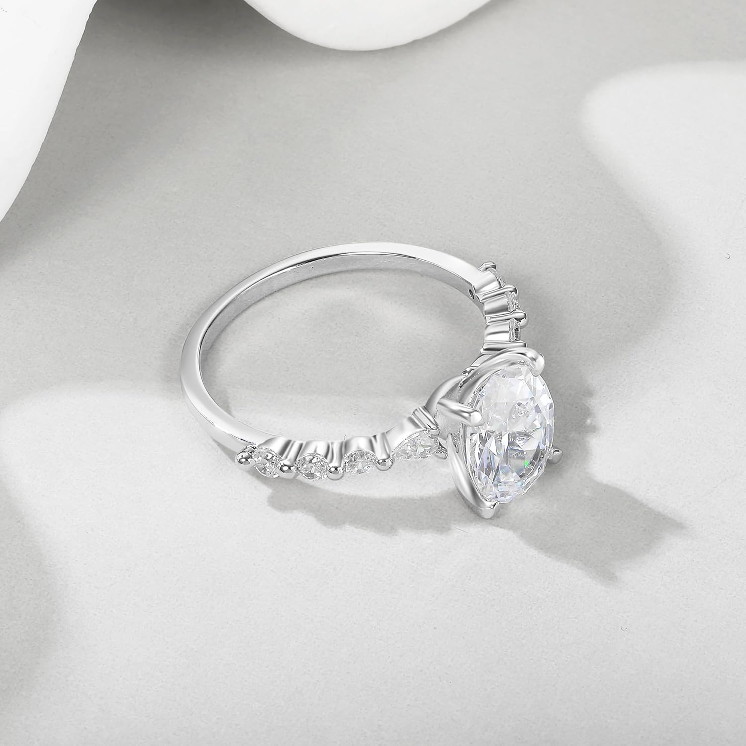 MDFUN 18K White Gold Engagement Rings Promise Ring for Women Wedding Eternity Bands Round/Oval Cubic Zirconia Size 5-10 - Image 4