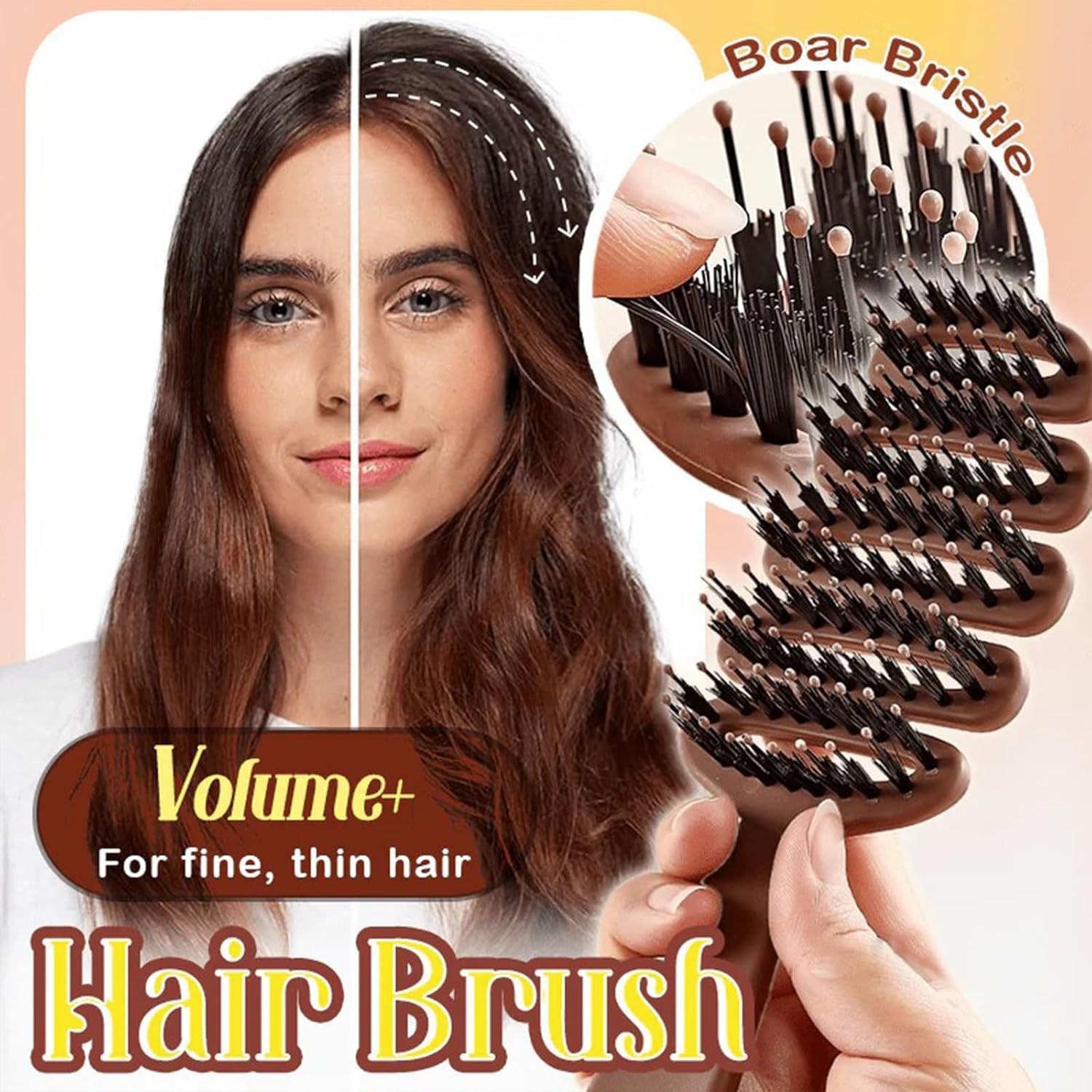 Cithway+Borstenhaarbürsten-Set,2-teilig – Volumenbürste mit Wildschweinborsten für Damen,Glättungs- und Toupierbürste, gegen Frizz und für Kopfhautmassage,verleiht Glanz und Volumen (A)