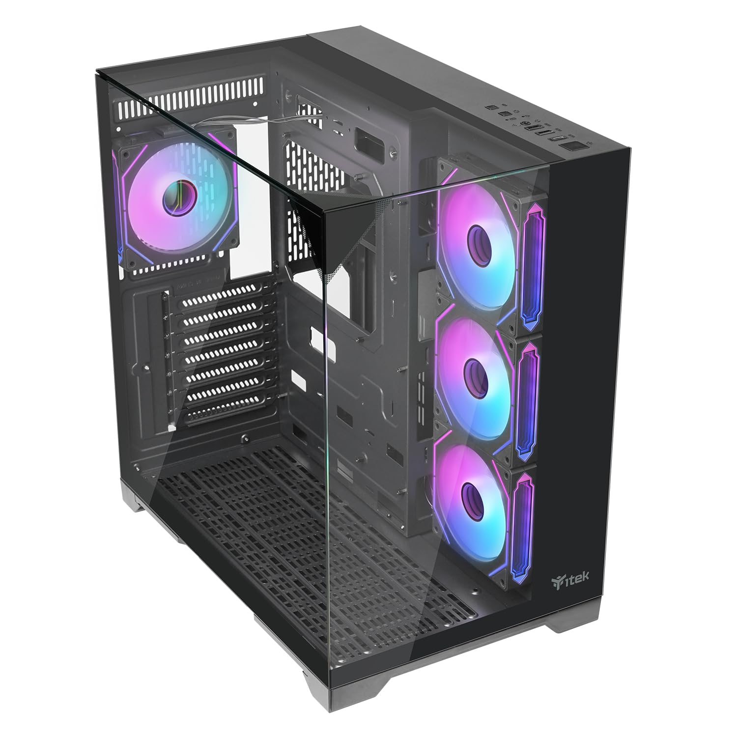 Itek Case DARK CAVE PANO - Gaming Tower- ATX- 4x12cm ARGB fan- 2xUSB3- Type-C- parete laterale, frontale e superiore in vetro temperato