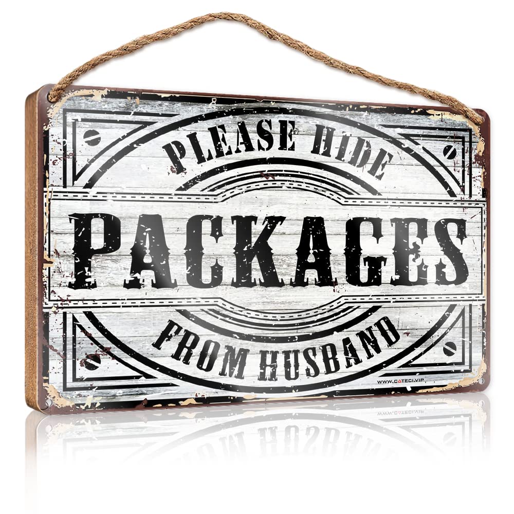 Hangding Wood Sign Please Hide Packages From Husband Wooden Sign Fall Porch Sign Man Cave Furniture(23X35CM)