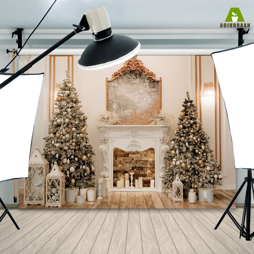 Sfondo Fotografico In Vinile Aoihrraan 4.5x3m: Scena Natalizia Con Porta Di Legno, Pupazzo Di Neve E Albero - Per Feste E Ritratti