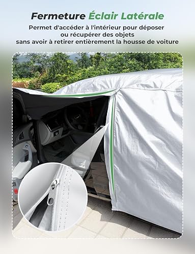 LOETAD Bâche Voiture Exterieur Housse de Protection Voiture Imperméable pour Auto Anti UV Poussière Vent Gel Neige Hiver 470 x 180 x 150 cm - Argent - 7