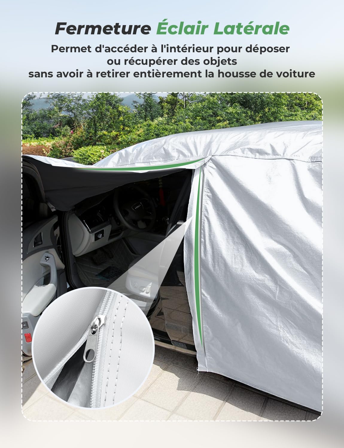 LOETAD Bâche Voiture Exterieur Housse de Protection Voiture Imperméable pour Auto Anti UV Poussière Vent Gel Neige Hiver 470 x 180 x 150 cm - Argent
