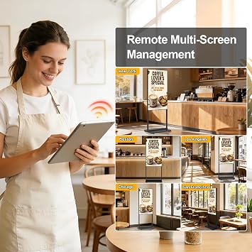 55 4K Inch Floor Standing Digital Signage, 1000nits High Brightness Advertising Display, Digital Signage with CMS/U-Disk Plug&Play, Split Screen, 7/24 Timer Switch,HDMI/USB/WiFi/Android OS