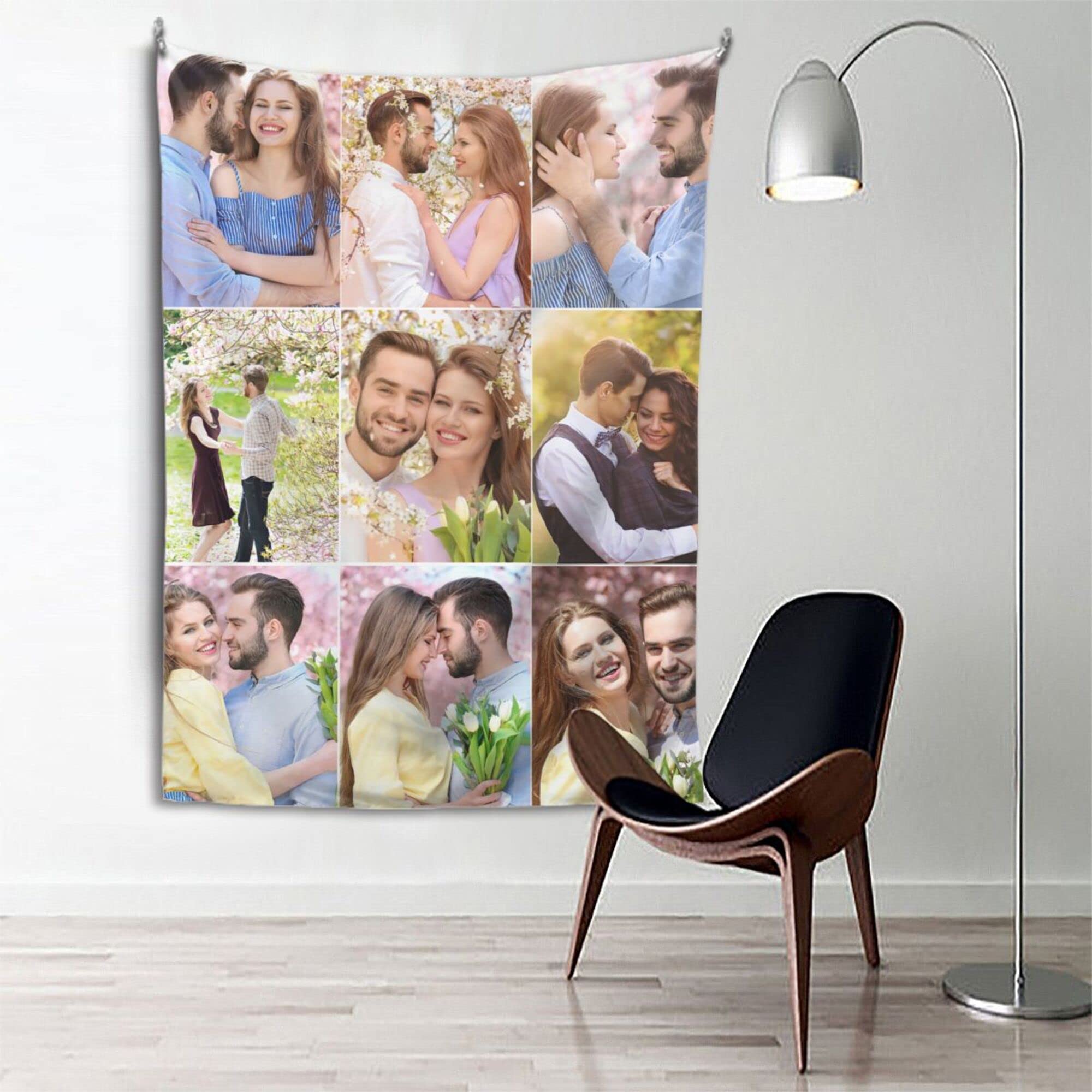 CHENGYANG Custom Tapestry with Pictures - Customize Collage Wall Decor, Personalized for Weddings (Vertical 9 Picture)