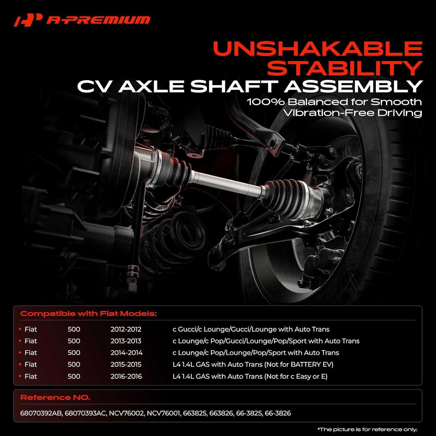 A-Premium Pair (2) Front CV Axle Shaft Assembly Compatible with Fiat 500 2012-2016 L4 1.4L, Automatic Transmission Only, Driver and Passenger Side, Replace# 68070392AB, 68070393AC