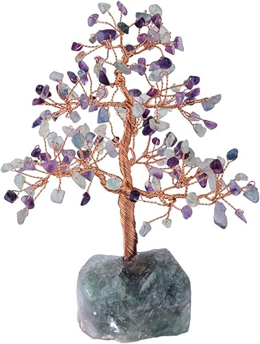 Miniatura 2 de rockcloud Árbol de dinero de cristales naturales, árbol de Feng Shui con base de cristal de fluorita, decoración para riqueza y suerte, fluorita, 7