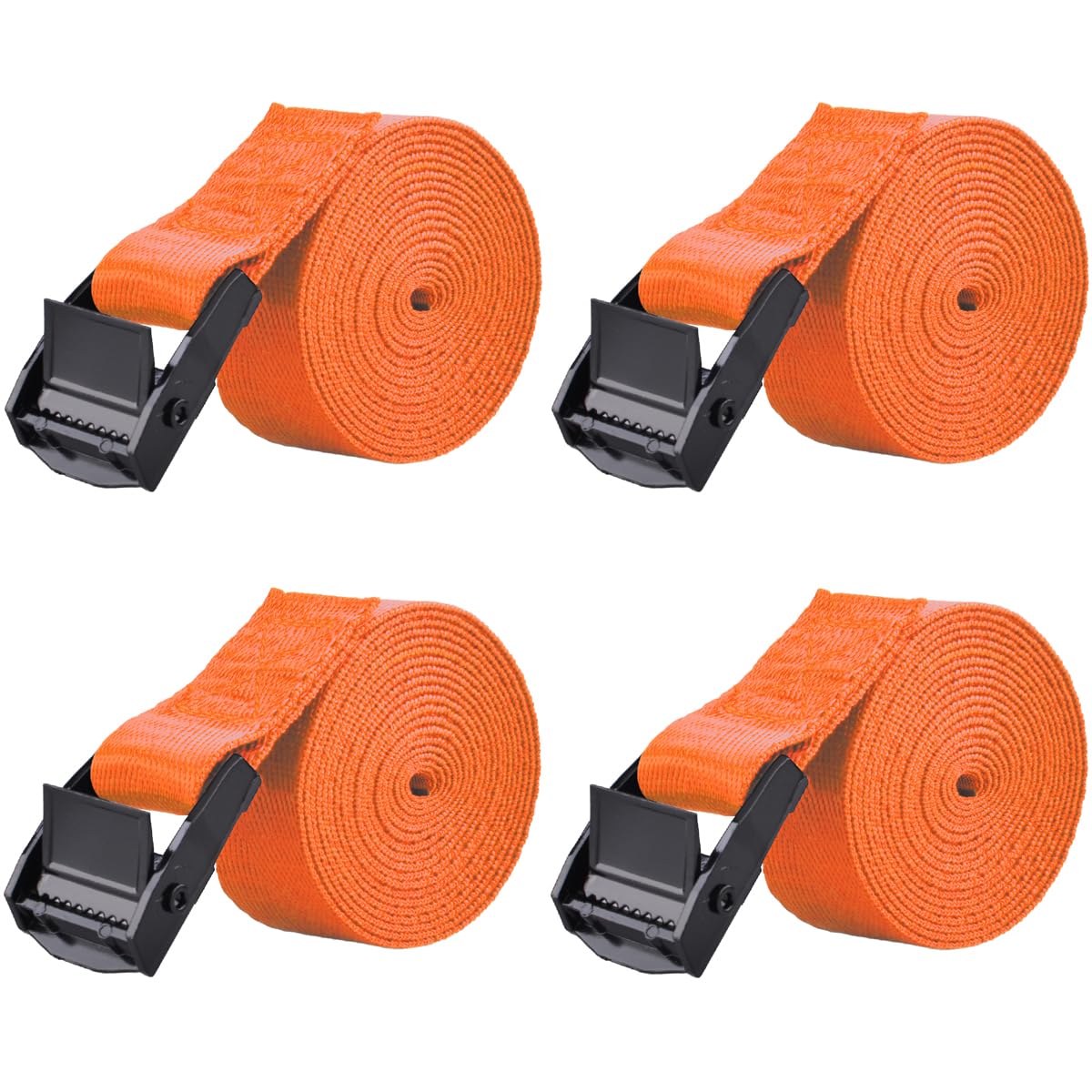 Azarxis Lashing Tie Down Straps Ratchet Secure Cinch Strap Adjustable Cam Buckles Heavy Duty Belts up to 441 lbs Capacity for Motorcycle Cargo Kayak Boat Canoe Truck Traile (Orange - 4 Pack, 1.5 m) โ image 1