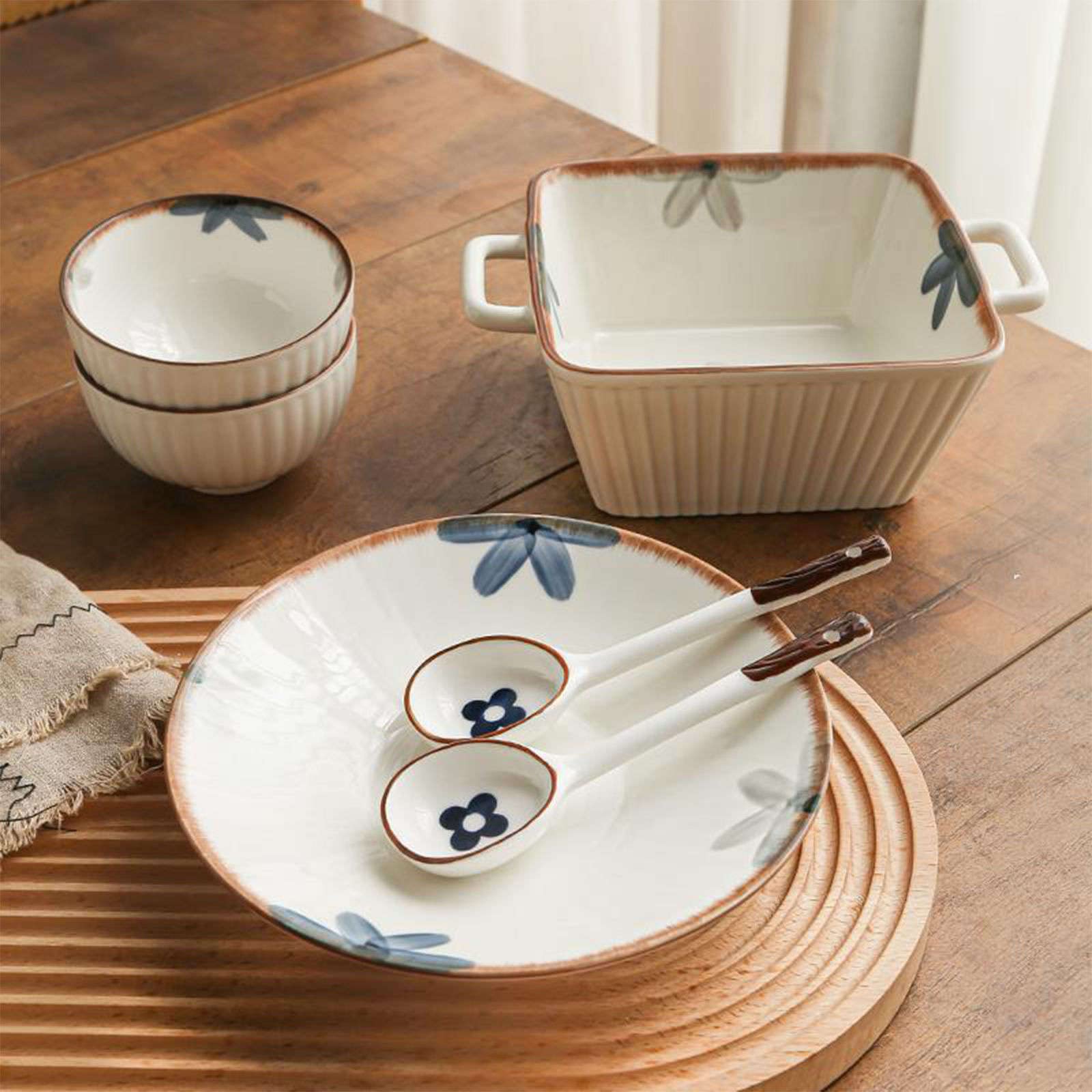 Zestaw ceramicznych misek do zupy i sałatki, nadają się do kuchenki mikrofalowej, miski Udon i Ramen, duży, prostokątny design, do Pho, wszechstronne naczynia kuchenne, 22 x 18 x 8 cm