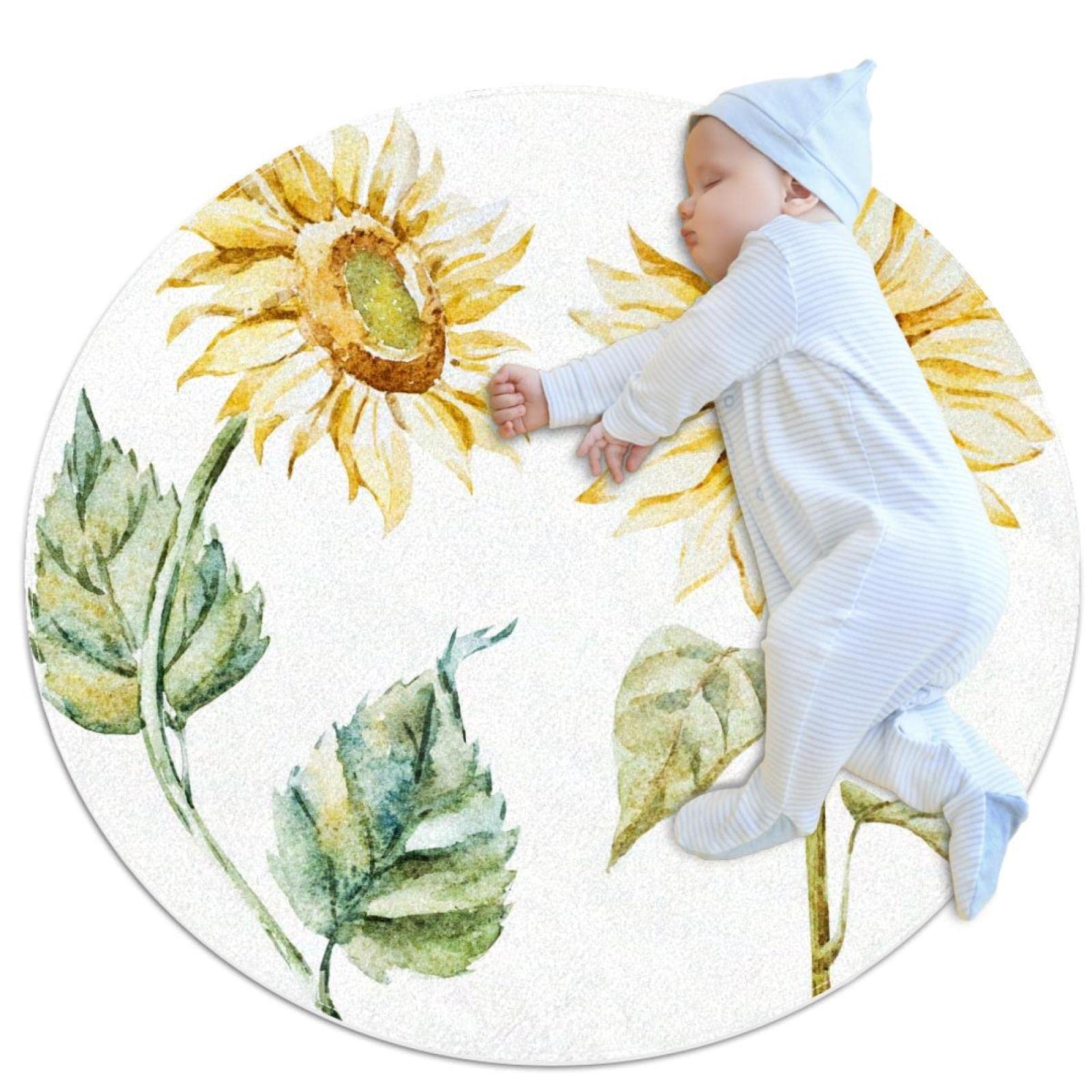 Tapis antidérapant rond 1m aux motifs de tournesols pour décorer le salon et la chambre