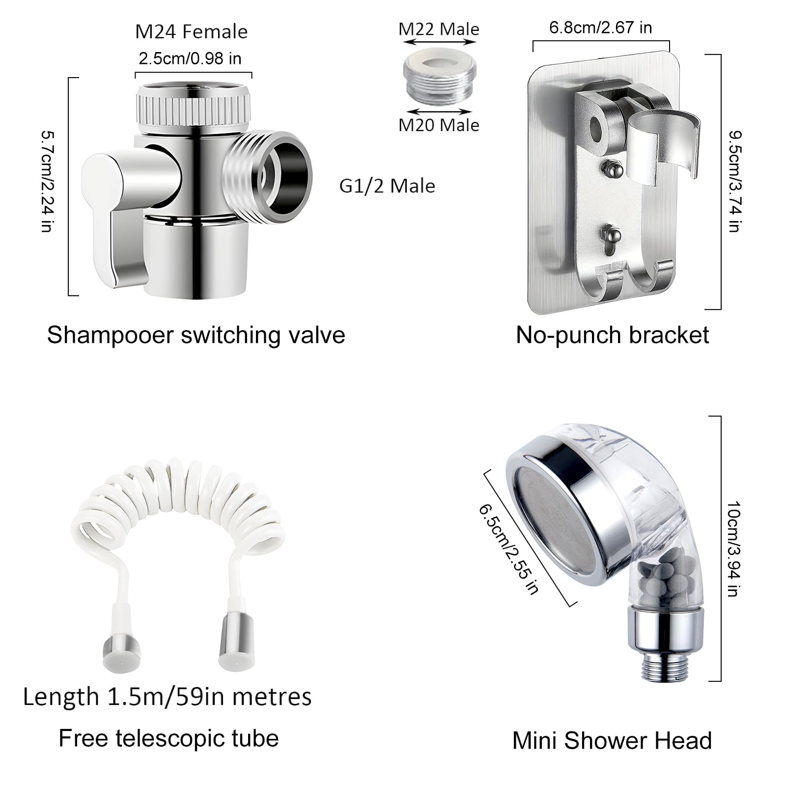 Doccetta per Lavandino, Doccia per Rubinetti, Doccetta con Tubo, con Tubo Estensibile 1,5M, Perfetto per Il Lavaggio Dei Capelli,Animali,Del Bagno, Cucina