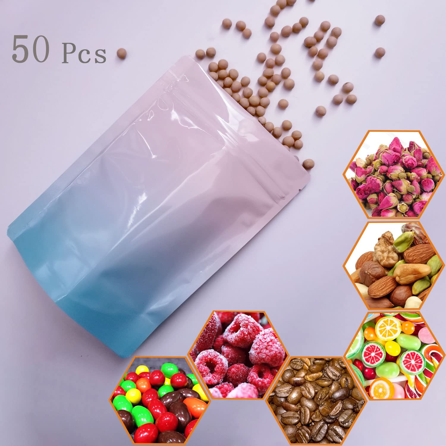 Lot de 50 sacs en Mylar 3,5 g, refermables et étanches aux odeurs