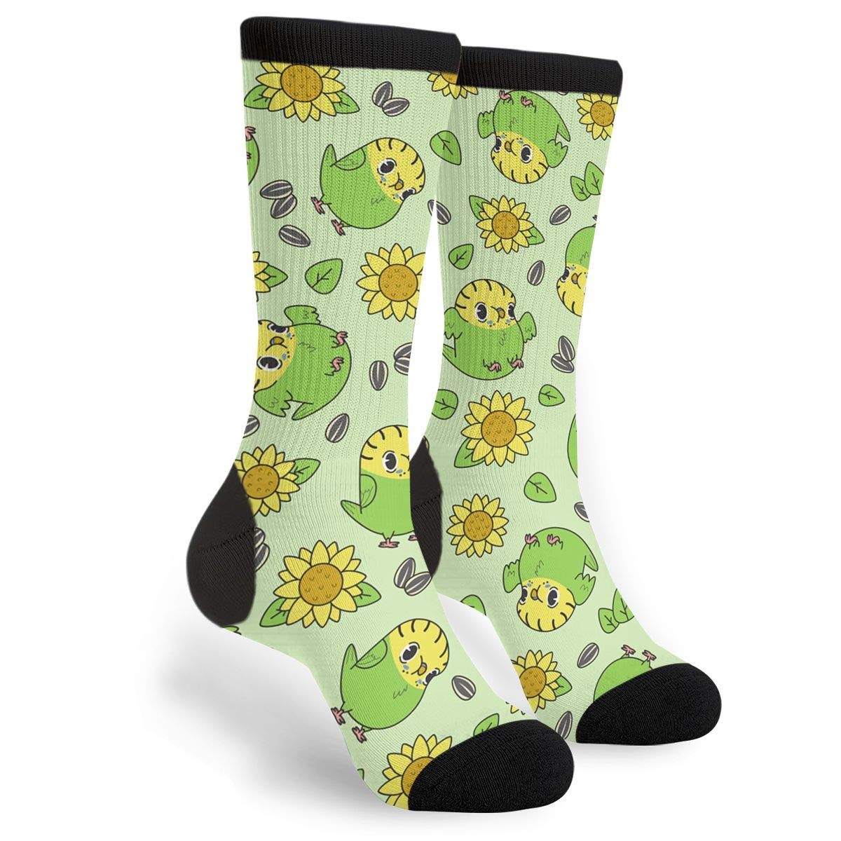 351 Men Women Fun Dress Socks Sunflower Budgies Athletic Socks Funky Calf Crew Socks Thick Warmer Socks For Outdoor Running Hiking