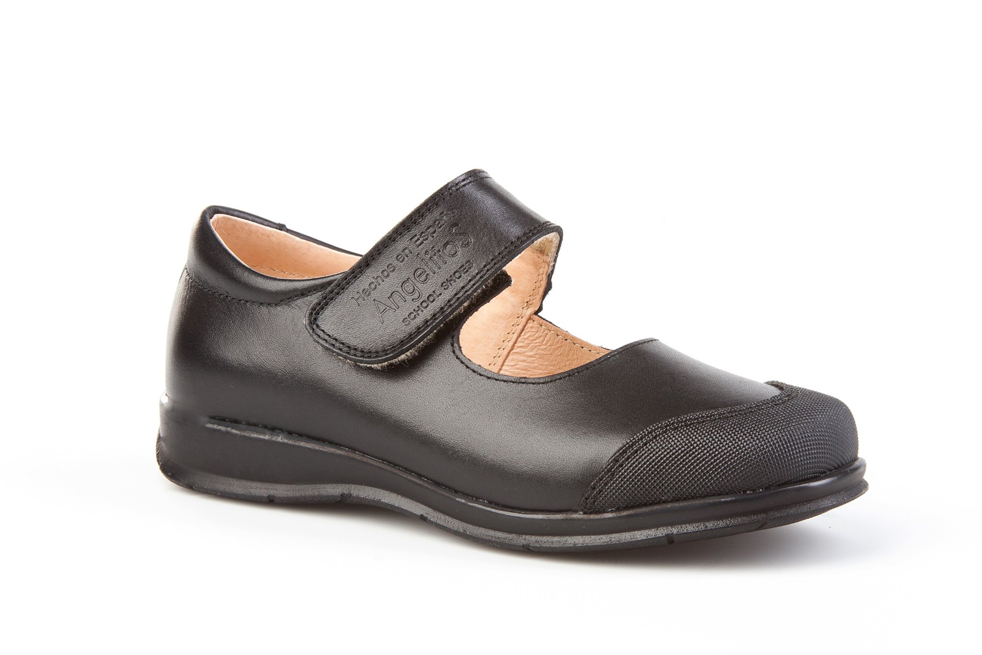 Angelitos Merceditas Colegiales para Niñas con Puntera Reforzada Todo Piel, Mod.463. Calzado Infantil Made in Spain, Garantia de Calidad.