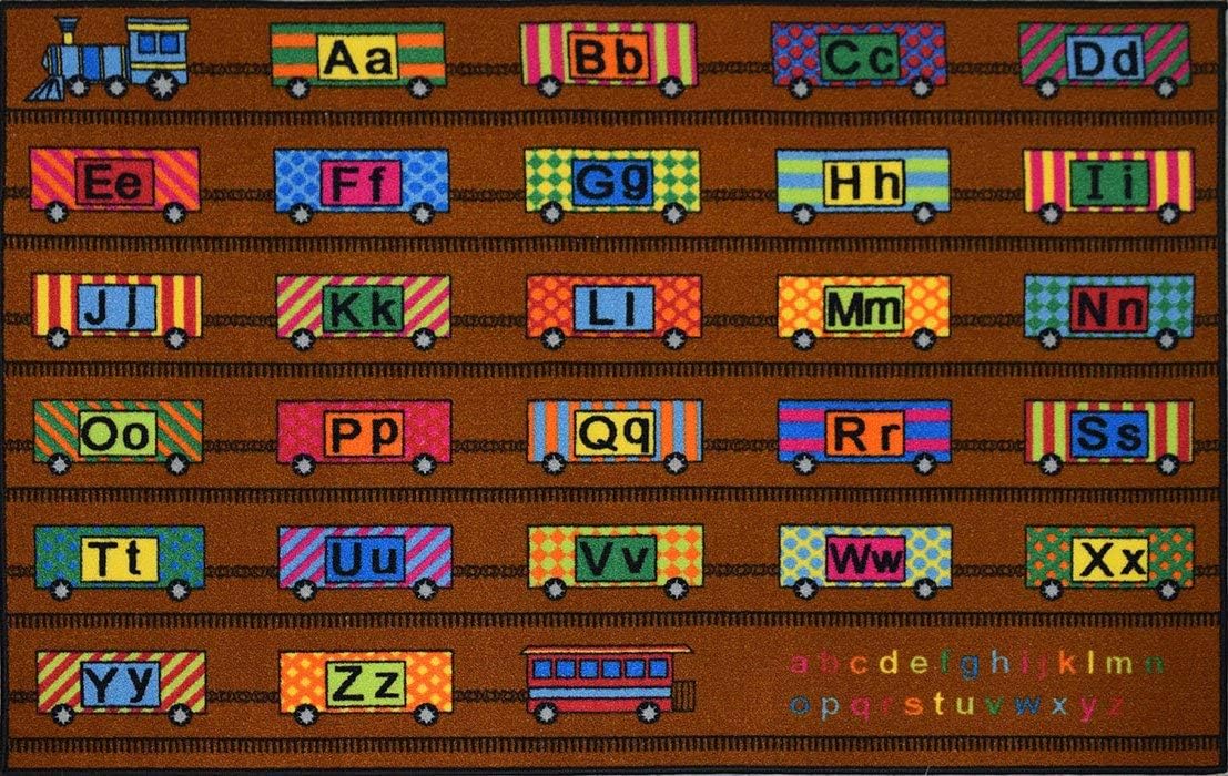 Play Time Kids Area Rug Reversible ABC Alphabet Train Learning Carpet Game Room Design 4 (7 Feet 9 Inch X 10 Feet)