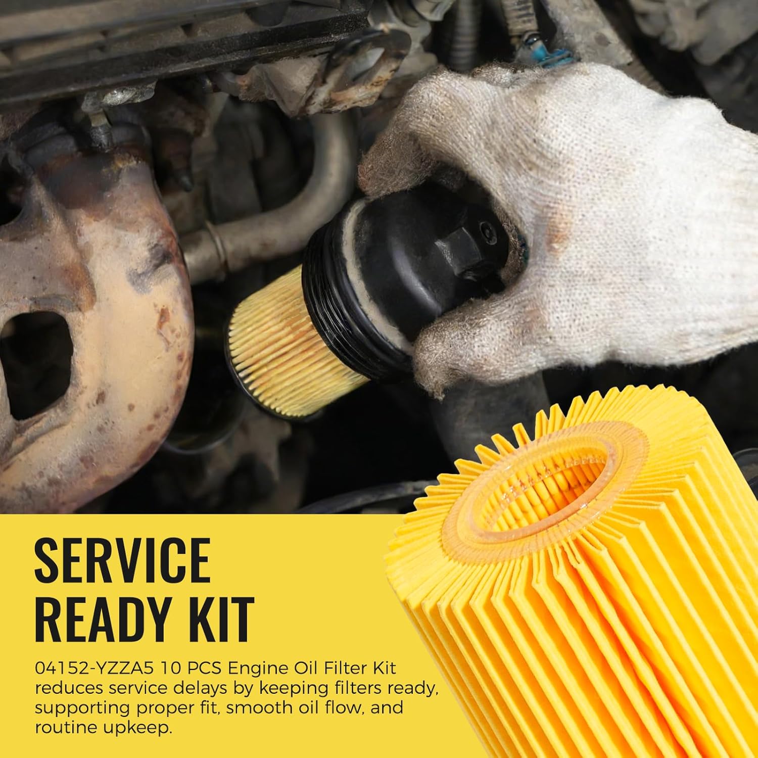 04152-YZZA5 10 PCS Engine Oil Filter Kit Compatible with Toyota 4Runner Tundra FJ Cruiser Lexus Replaces 04152-38010