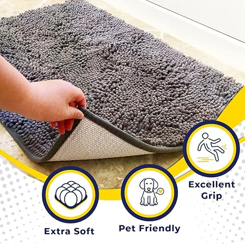 Miniatura 3 de Muddy Mat Tapete de microfibra de 2 piezas para puerta y alfombra para mascotas, antideslizante, grueso, lavable, tapete de felpilla suave para