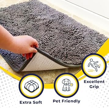 Muddy Mat | Super Water Absorbent Door Mat Indoor, Microfiber Quick Dry Chenille Entryway Rug, Non-Slip Front Door Mat, Indoor Mats for Entryway, Machine Washable Pet Rug, Grey 30x19