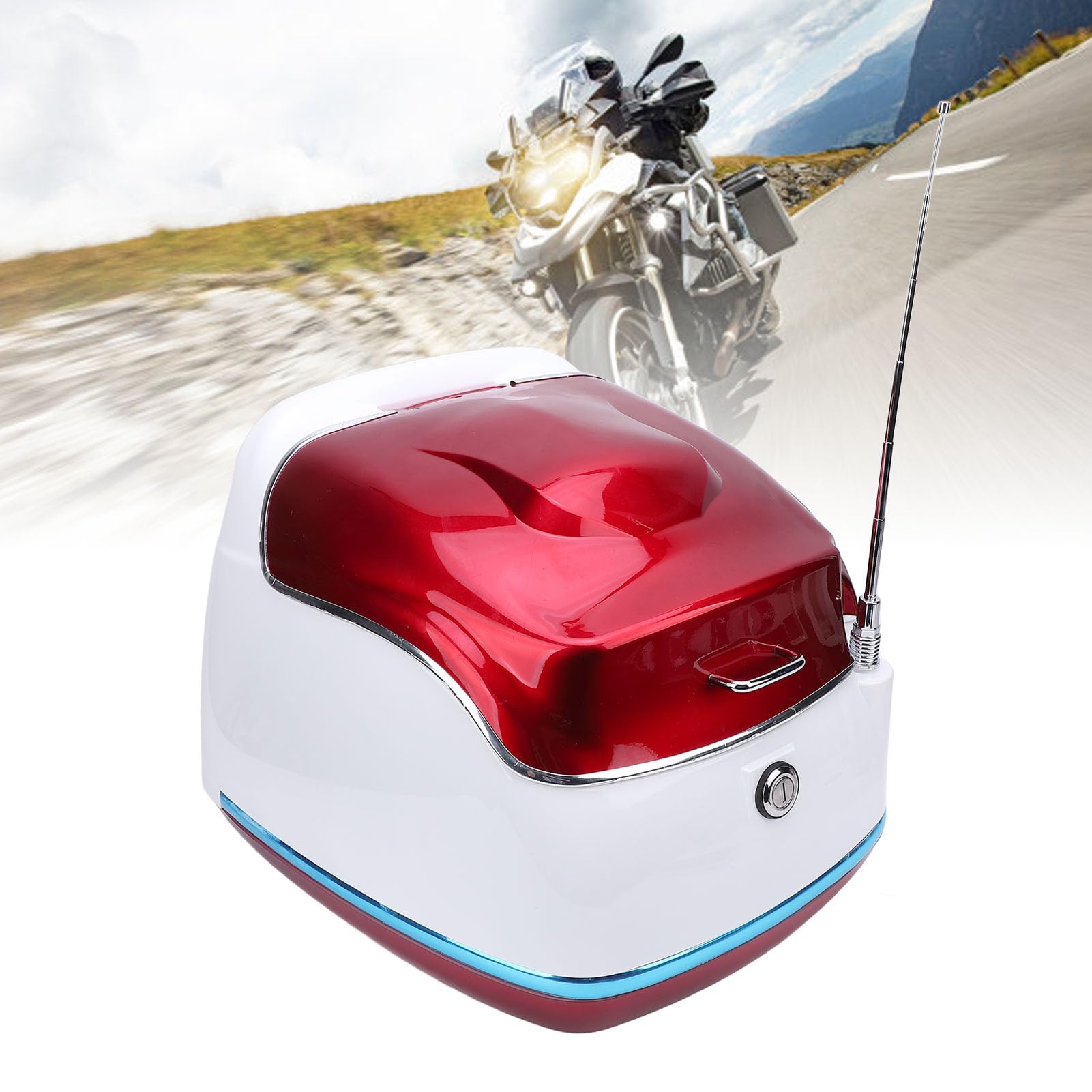 SIXRUN Vintage Style Water Proof 38L Motor Top Case Tail Trunk Box mit Schlüsselschloss, Universal für Motorräder, Elektrische Roller (Rot)