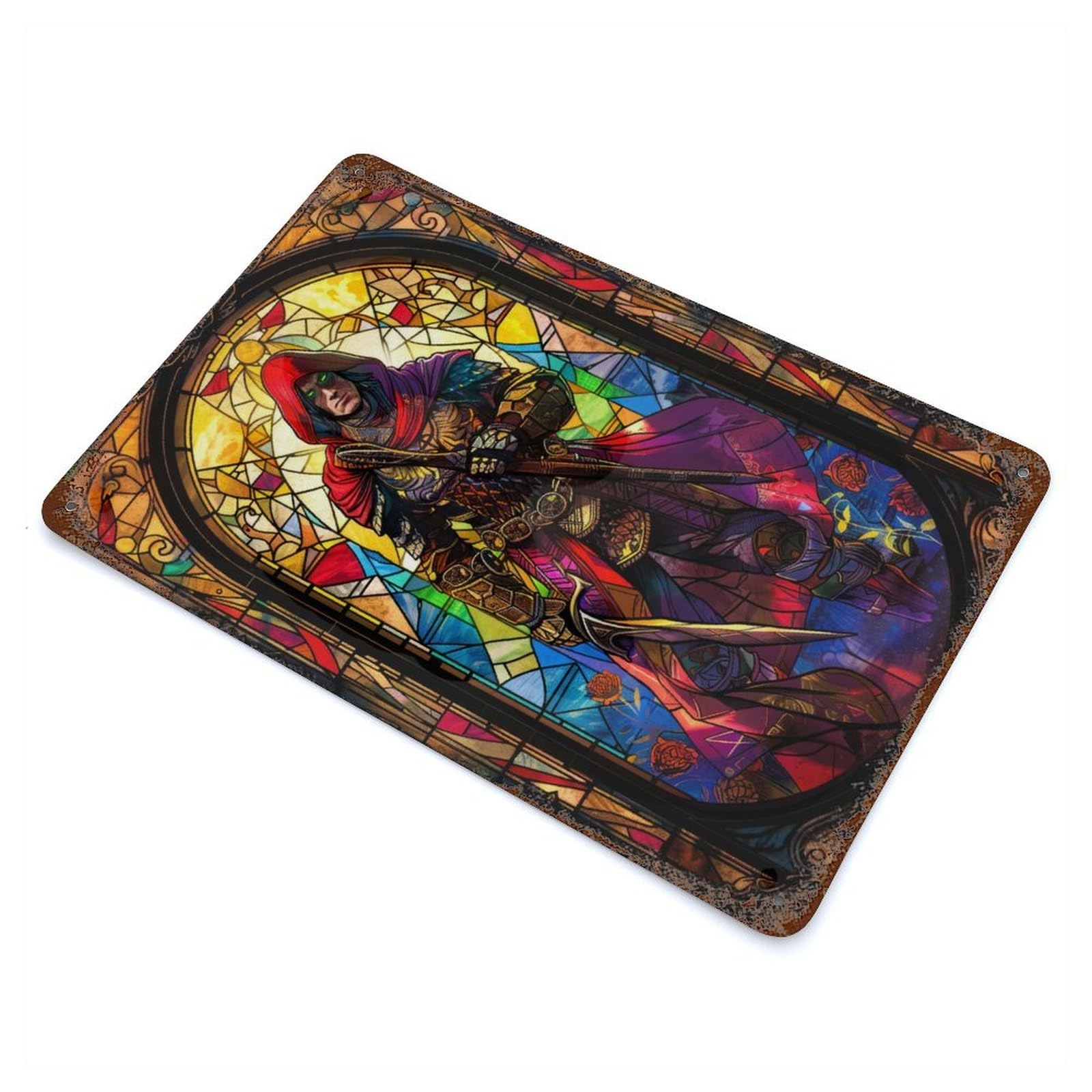 Stained Glass Battle Mage 11.8"x7.9" Rustic Tin Plaque, Novelty Wall Decor for Living Room, Hallway And Home Decor
