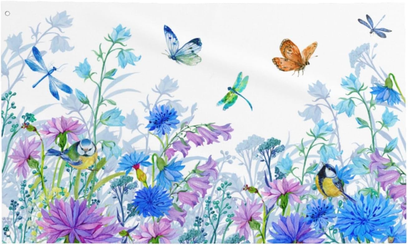 Blue Flower Butterfly Dragonfly Bird Flag 3x5 Ft Outdoor Indoor With Grommet Spring Summer Garden Yard Banner Decorative Sign - Image 7