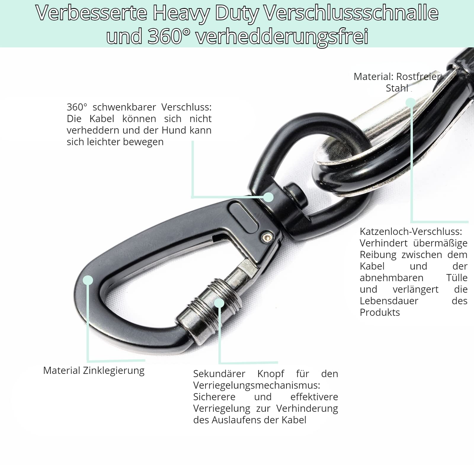 Haustier-Anleinseil für Hunde bis zu 125 Pfund, 6m Hundeleine für den Garten, strapazierfähige Lange Hundeleine mit PVC-Beschichtung, Hundegeschirr für draußen beim Camping Schwarz