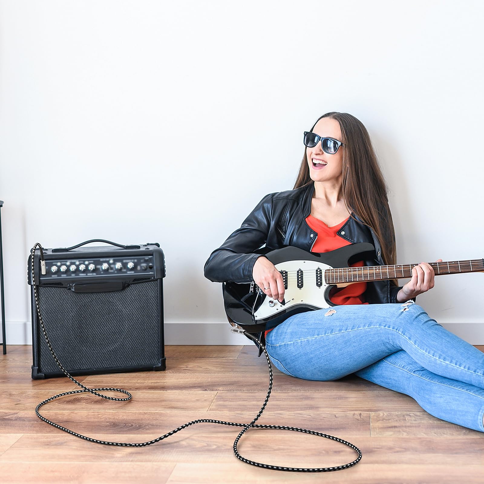 Kabel gitarowy, kabel do instrumentu gitarowego, kabel do gitary basowej, przewód do gitary 3 m, prosty zakrzywiony kabel audio 6,35 mm do różnych instrumentów muzycznych, gitar elektrycznych,