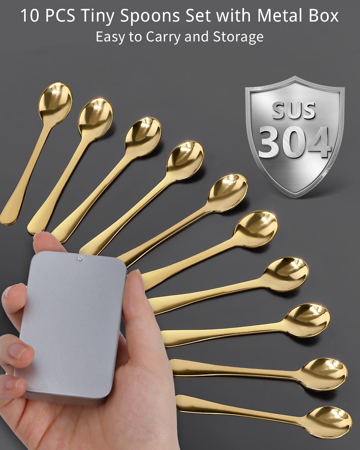10PCS Tiny Spoons - Mini Stainless Steel Spoons 2.9 inch for Salt Jars Spice Jars, SUS 304 Food Grade Seasoning Spoon for Powder Spices, Pepper, Sugar, Coffee (10, 2.9Inch(7.3cm)-Gold) image 3
