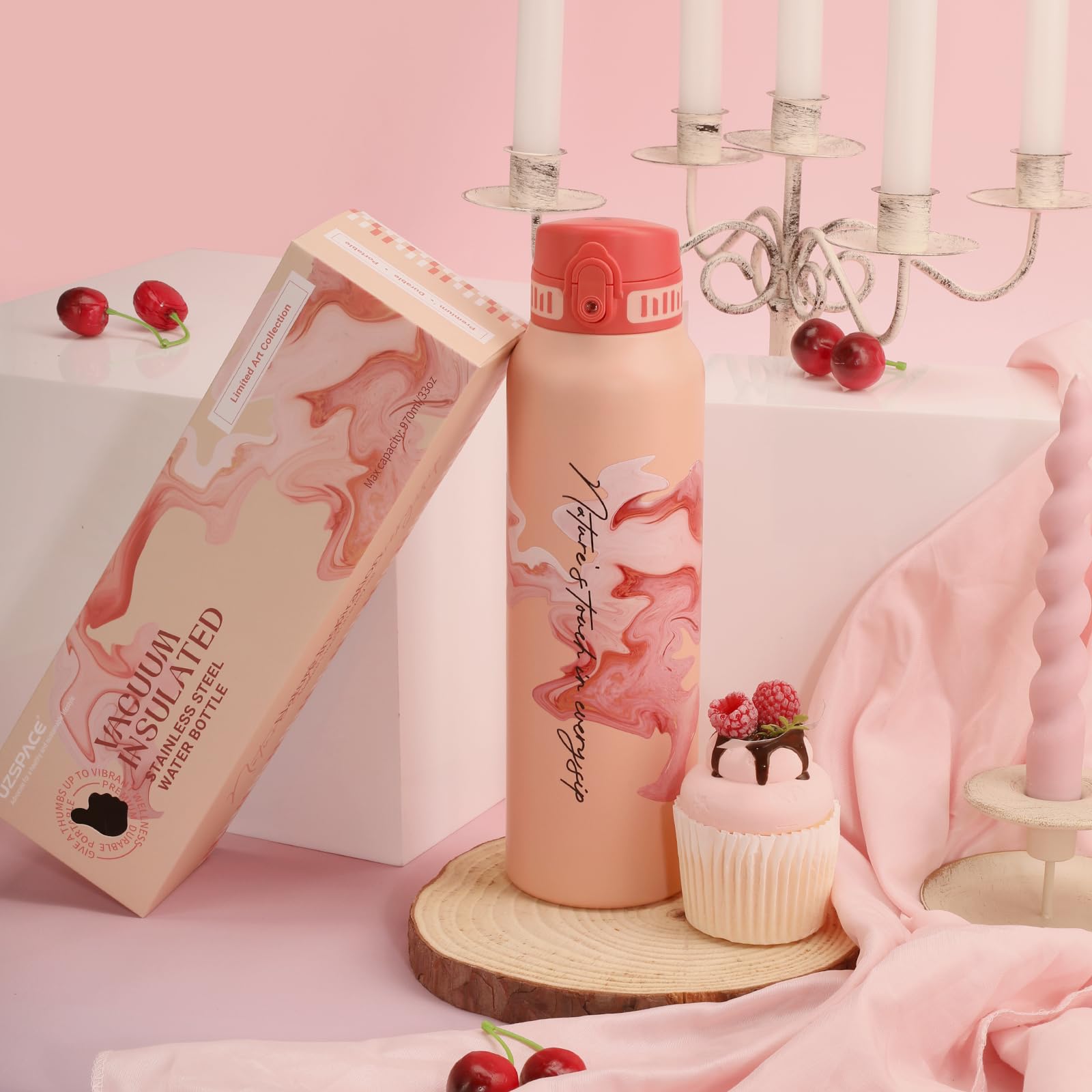 UZSPACE Borraccia in acciaio inox 1 l (970 ml), isolata con coperchio, apertura a 1 clic, a prova di perdite, per escursioni, sport, fitness, palestra, attività all'aperto