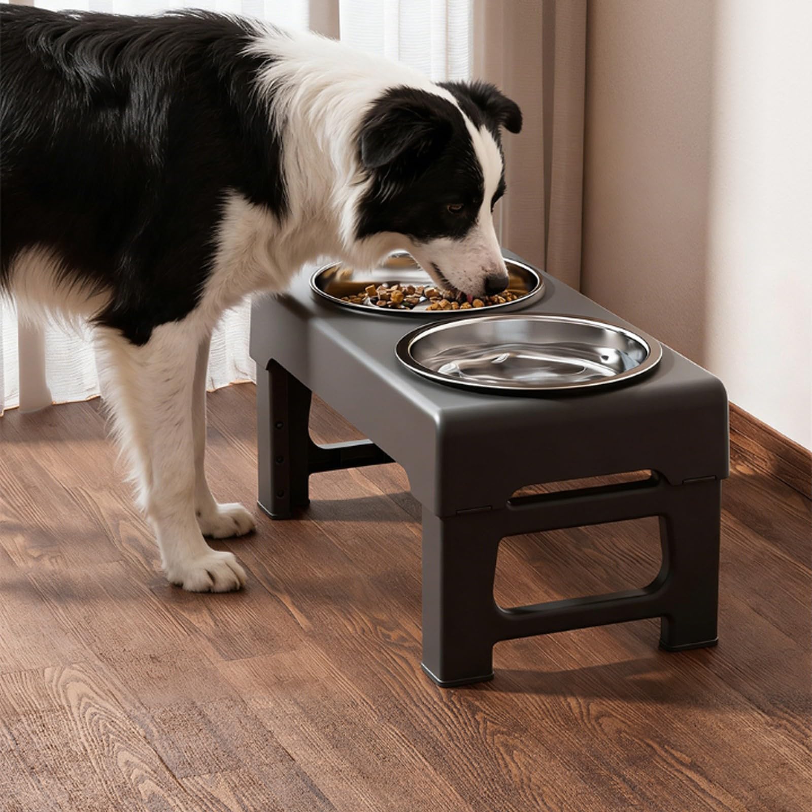 Station d'alimentation surélevée pour animaux de compagnie avec 3 options de hauteur pour gamelle confortable et réglable en hauteur