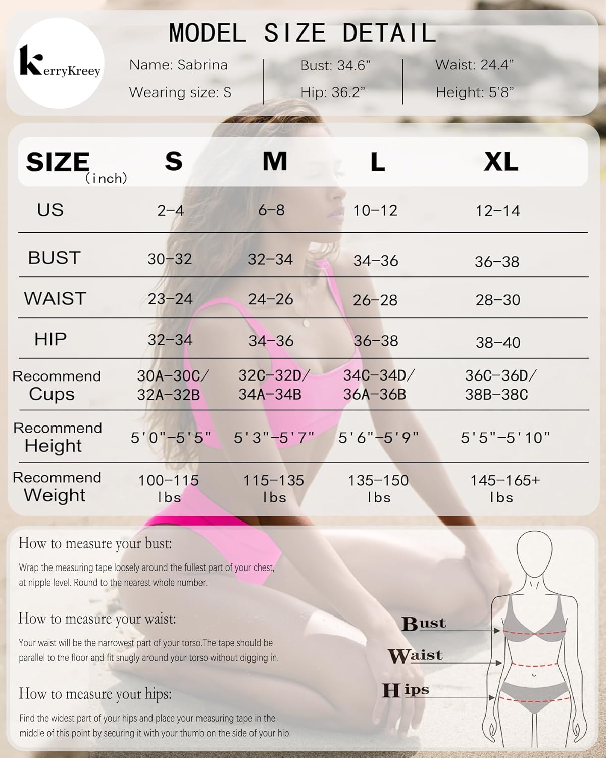 KerryKreey Two Piece Swimsuit for Women Push Up Bikini Top Tummy Control Bathing Suit High Cut Mid Rise Sporty Swimwear Teens