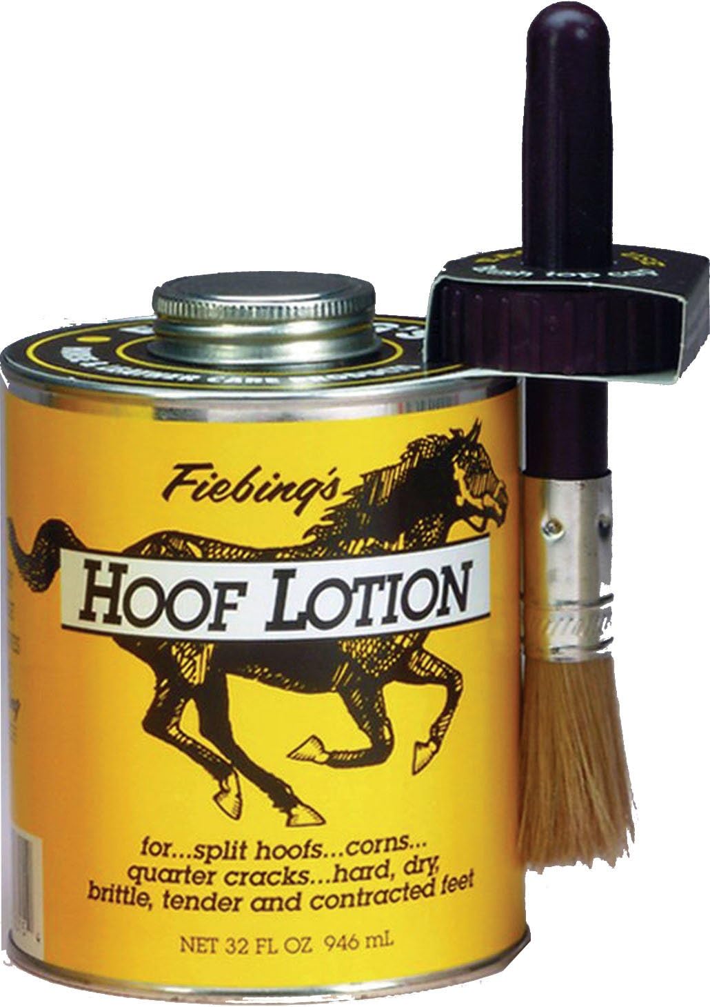 Fiebing's Hoof Lotion for Horses with Applicator Brush (32 oz) - Contains Cod Liver Oil, Neatsfoot Oil, Pine Tar to Prevent Cracks & Brittle Feet - Hoof & Nail Cream Conditions Split Hooves & Corns