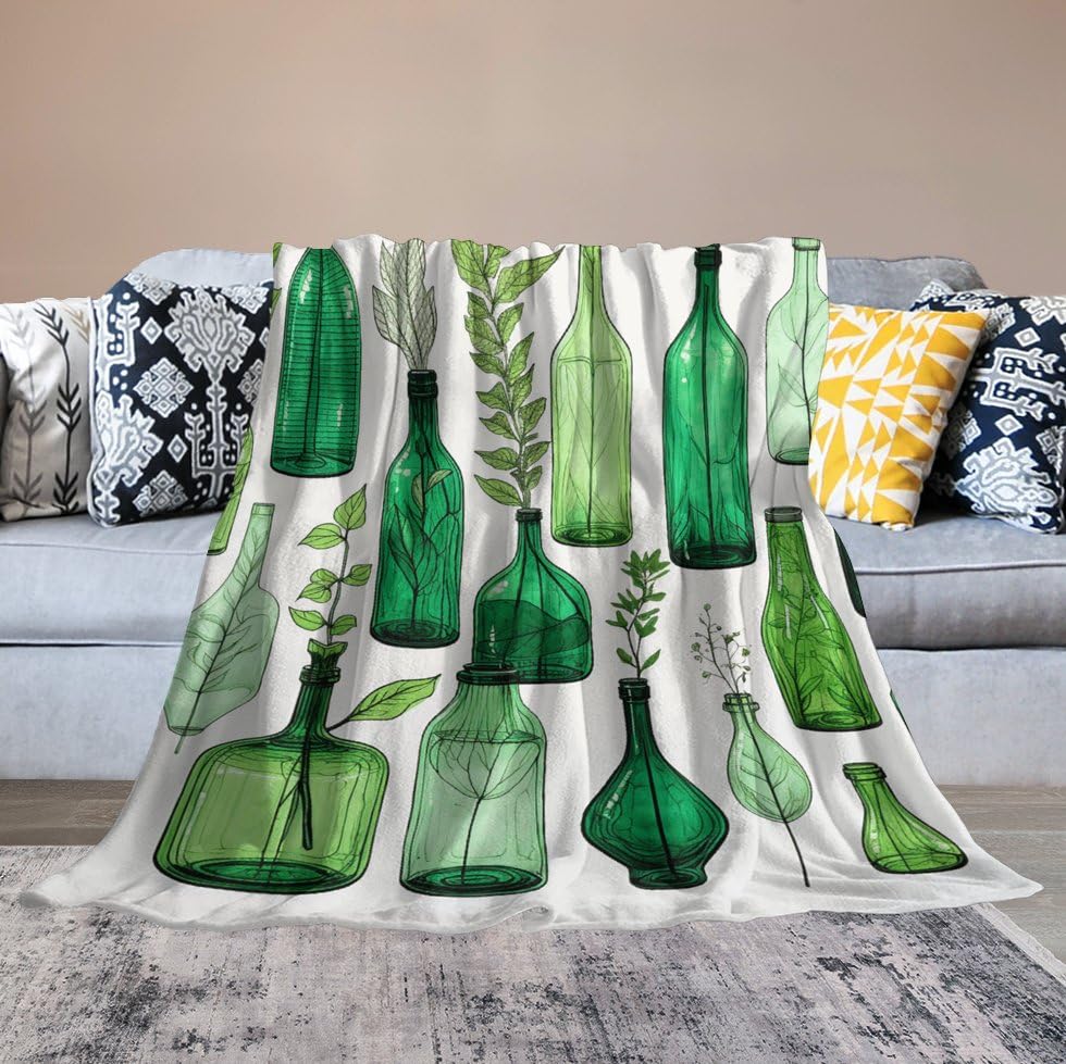 Plaid ultra doux bouteilles vertes pour canapé salon et lit