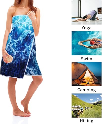 Miniatura 3 de Toalla de playa grande para hombre y mujer, toallas de playa de microfibra azul con ondas marinas, de gran tamaño, de secado rápido, a prueba de