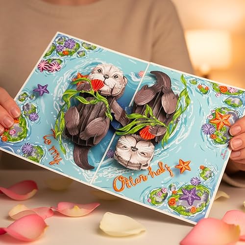 Miniatura 5 de Tarjeta de San Valentín desplegable, tarjeta de San Valentín para pareja, nutria, para esposa, marido, él, ella, novia, novio, adultos | Tarjetas de