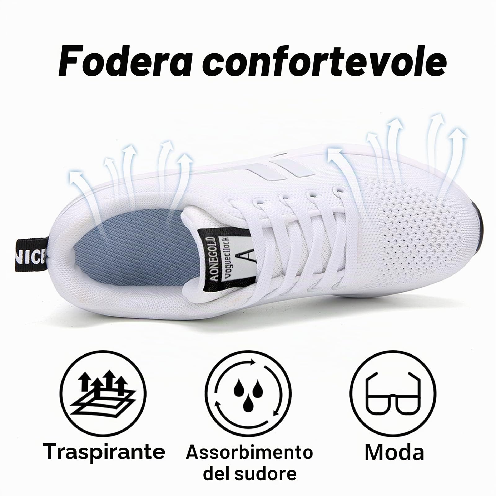 AONEGOLD Sneakers Donna Zeppa Scarpe da Ginnastica Sportive Running Fitness Casual Tacco Zeppa 8.5 CM