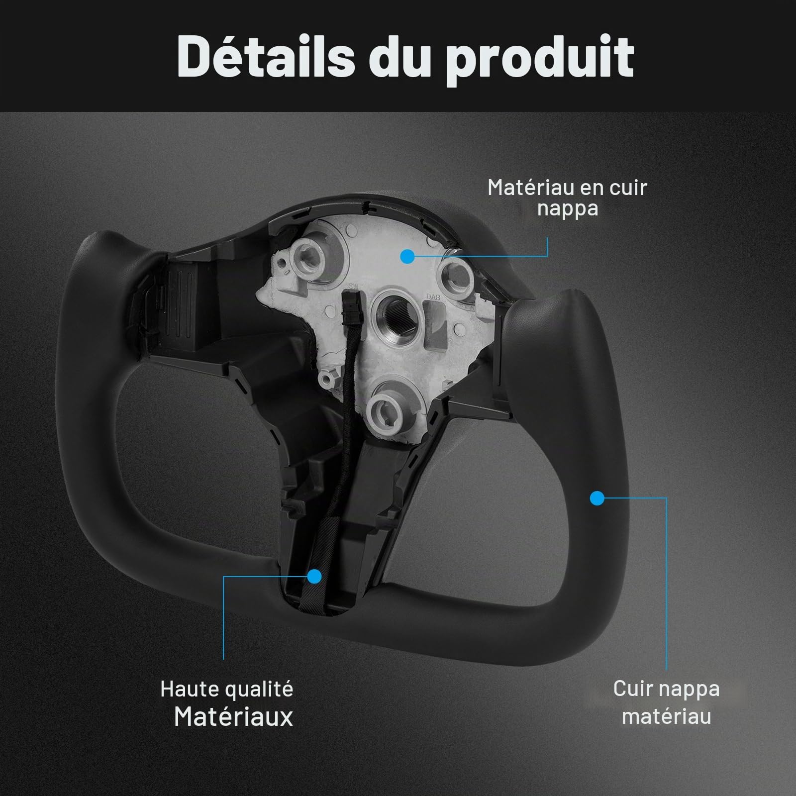 Volant modifié chauffant personnalisé pour ModelY/3, cuir noir