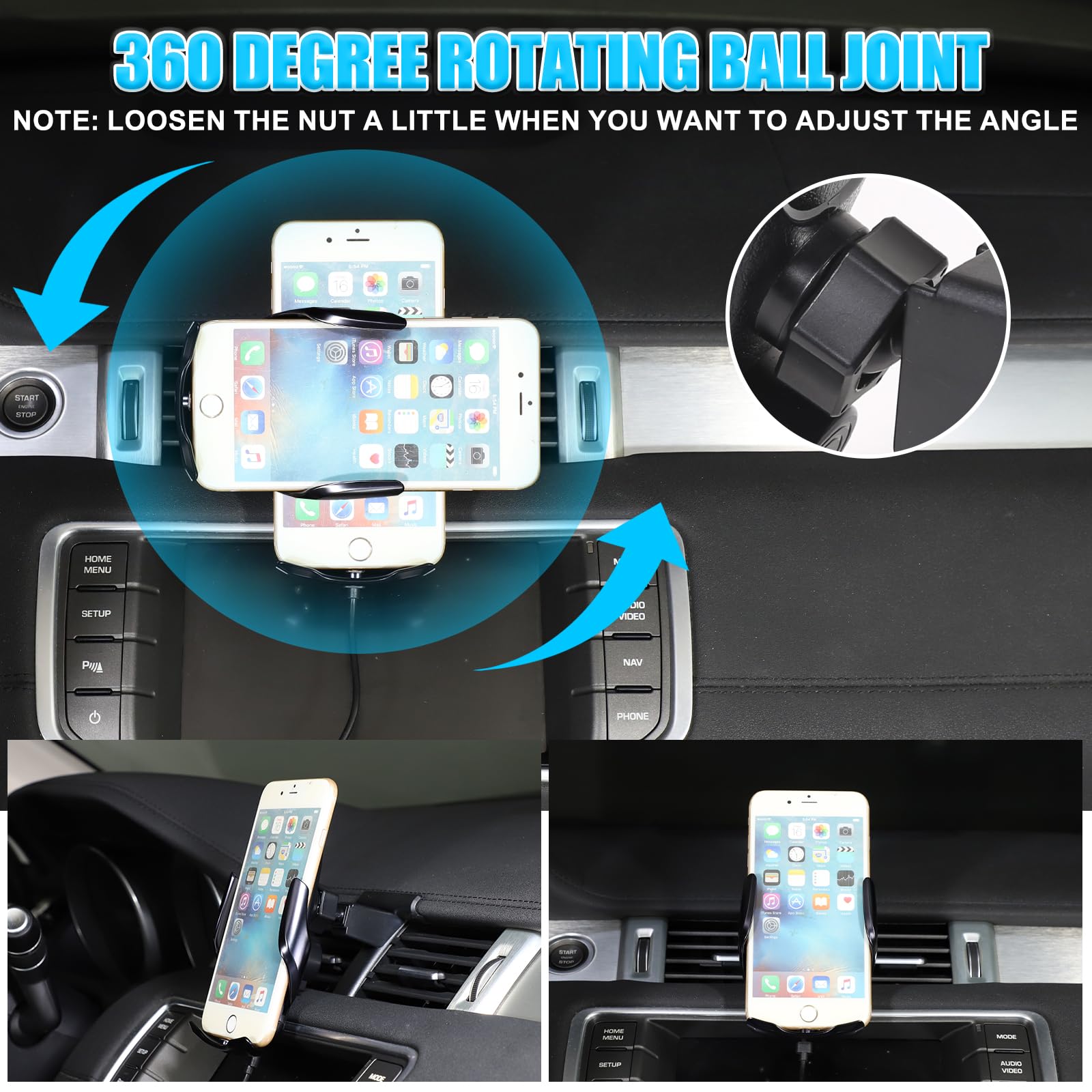 METYOUCAR Soporte de teléfono de coche para LR Evoque 2012-2018 para rejilla de ventilación central, soporte fijo giratorio para teléfono móvil para coche, apto para iPhone, Android y smartphones