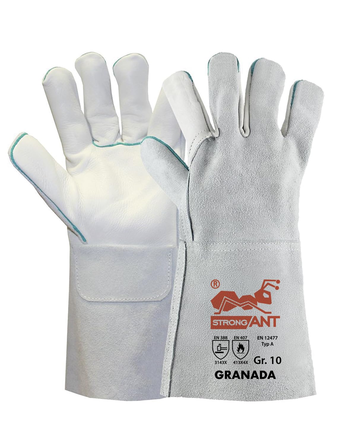 strongAnt GRANADA-Gants de soudure longs en cuir fleur de vachette, gants de travail également adaptés aux grillades, gants de sécurité - TÜV GS - Gris