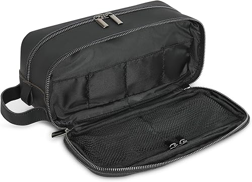 GUYTRENDz Kit Dopp de cuero, bolsa de viaje de cuero de grano superior para hombre, cuenta con 4 bolsillos de malla con cremallera, kit de Dopp para