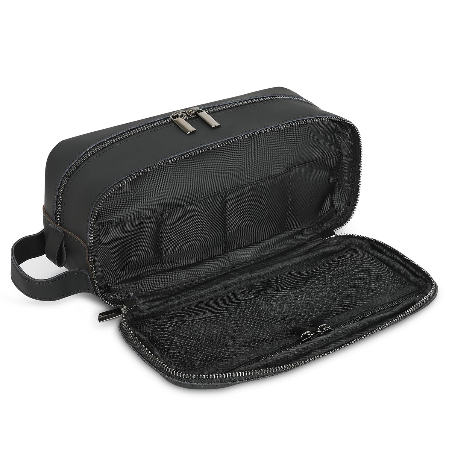 Top Grain Leather Dopp Kit/Toiletry Organizer - Leather Toiletry Travel Bag for Men - Featuring Organizer Compartment, Black