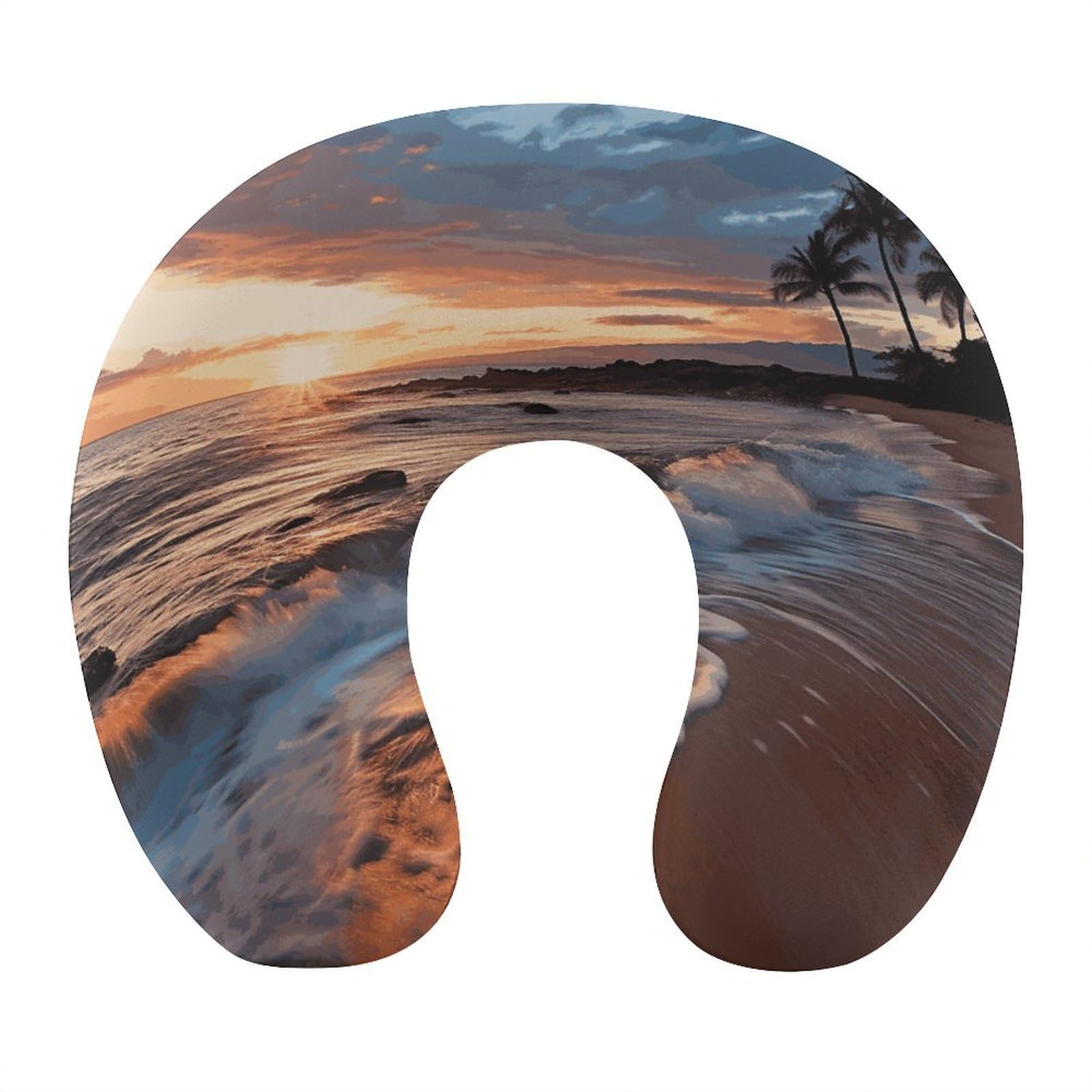 VstaDank Beach Maui Hawaii Sunset Sea Waves Clouds Neck Pillow Soft Comfortable Travel U Shaped Pillows Portable Pillows for Shoulder Memory Foam Head Support Pillow for Airplane Car Home Office